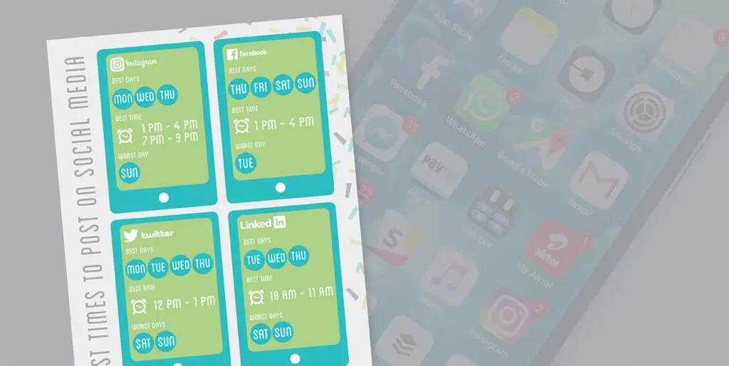 A phone displays multiple social media apps while a preview of a social media pdf is superimposed over the image