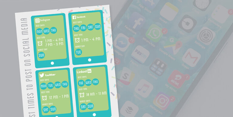 A phone displays multiple social media apps while a preview of a social media pdf is superimposed over the image