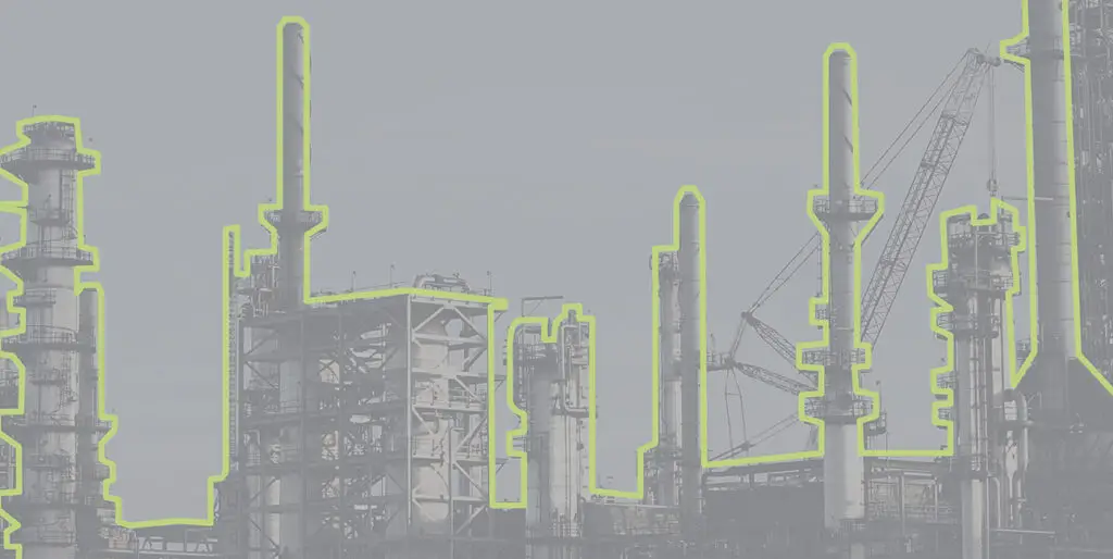 A manufacturing skyline emphasized by a green line
