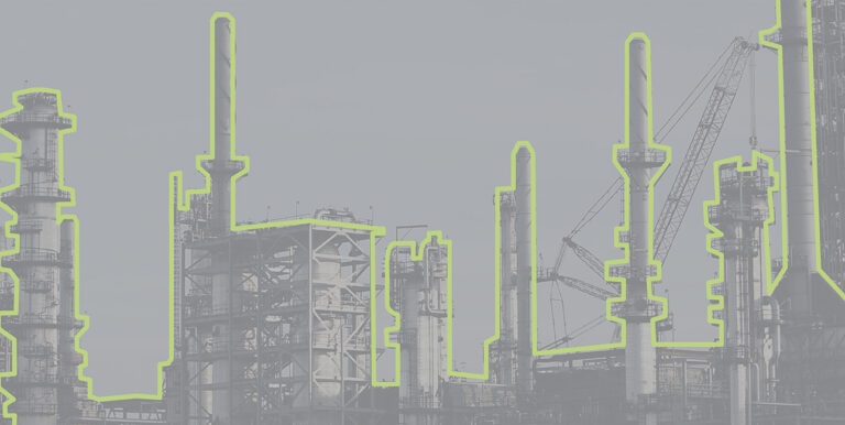A manufacturing skyline emphasized by a green line