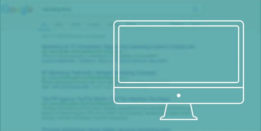 A cartoon computer screen is superimposed over the results of a Google search