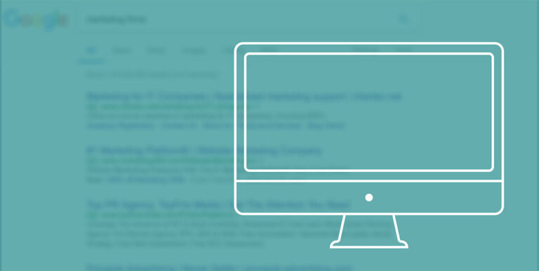 A cartoon computer screen is superimposed over the results of a Google search