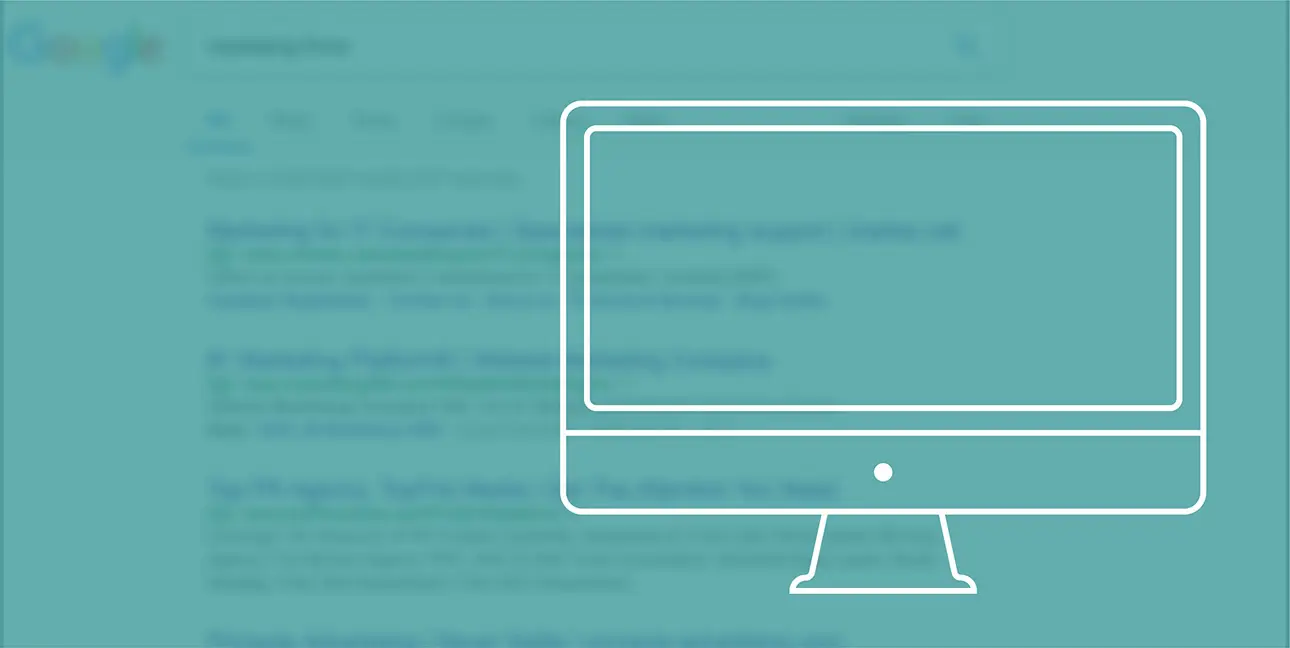 A cartoon computer screen is superimposed over the results of a Google search