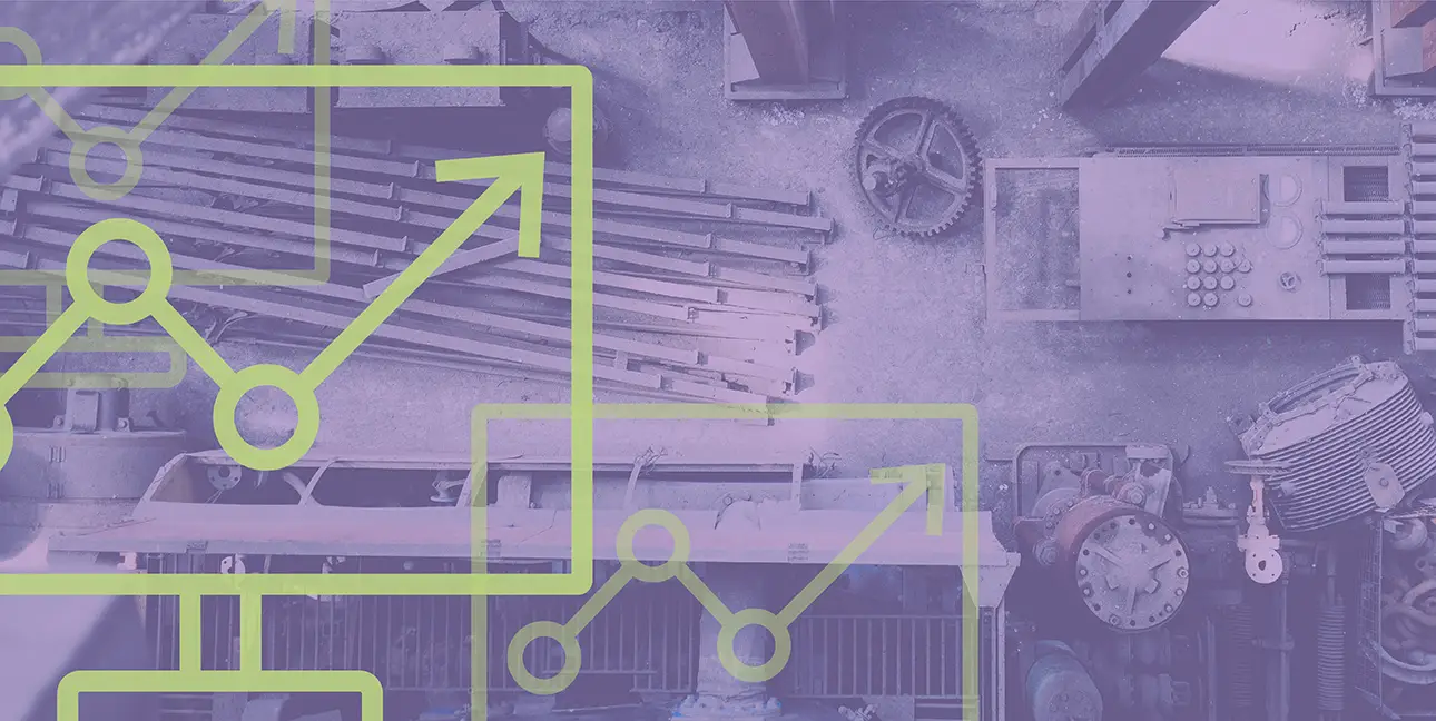 A purple overlay displays over various manufacturing equipment