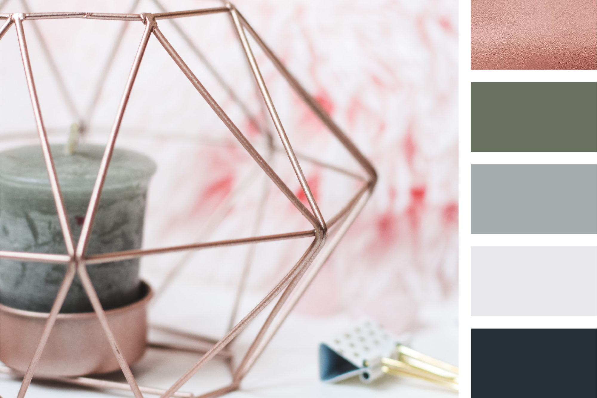 A winter color palette inspired by a candle inside of a rose gold holder