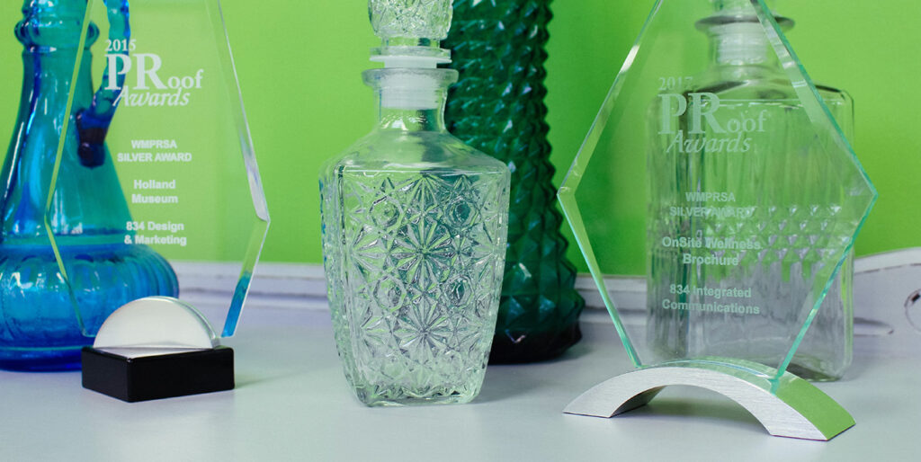 A picture of physical PRoof awards on a table.