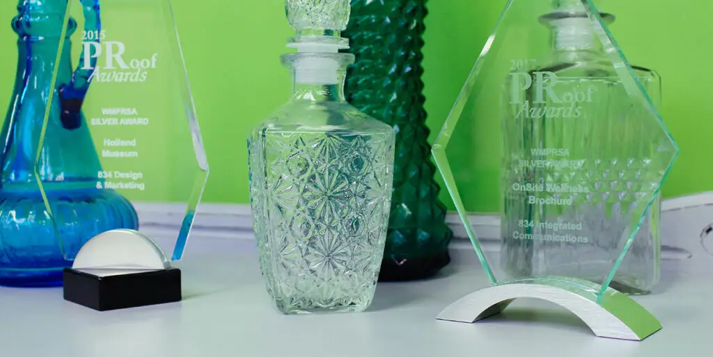 A picture of physical PRoof awards on a table.