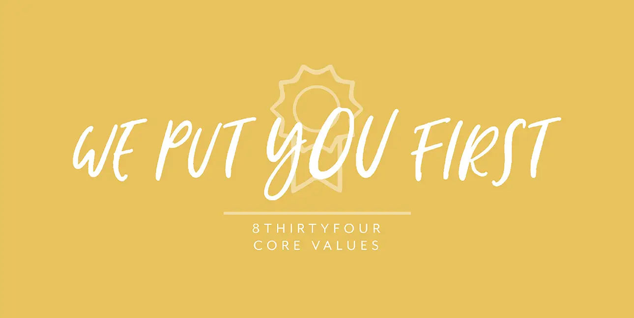 A graphic with the words "we put you first"