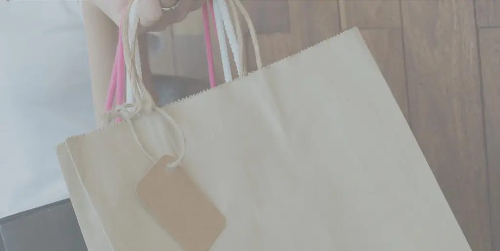 An image of a shopping bag with a pink handle.