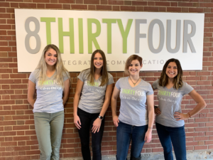 A photo of Erica Statly, Brianna Zimmer, Ro Leo, and Chelsea Miller before the 8THIRTYFOUR Chicago trip.