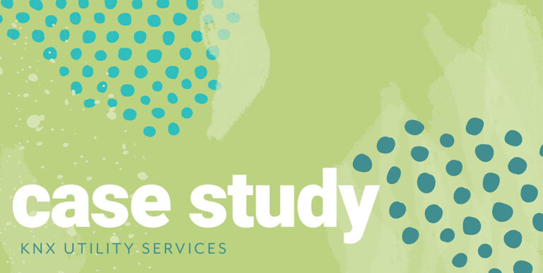 The 8THIRTYFOUR green and blue branding with "case study branding services" written on it.