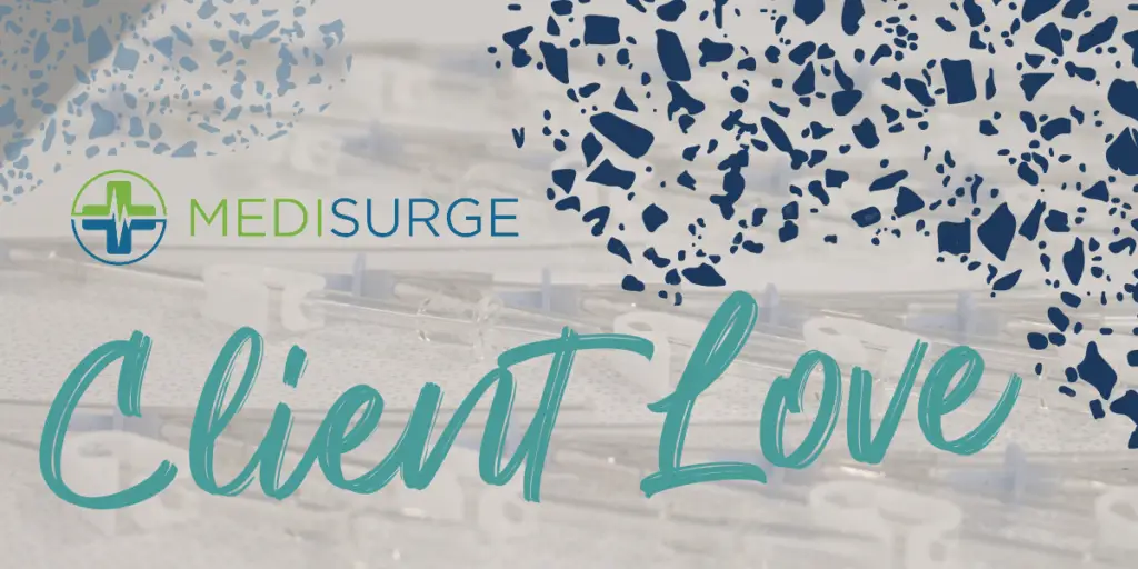 Medical Cannulae under MediSurge logo and Client Love in teal type