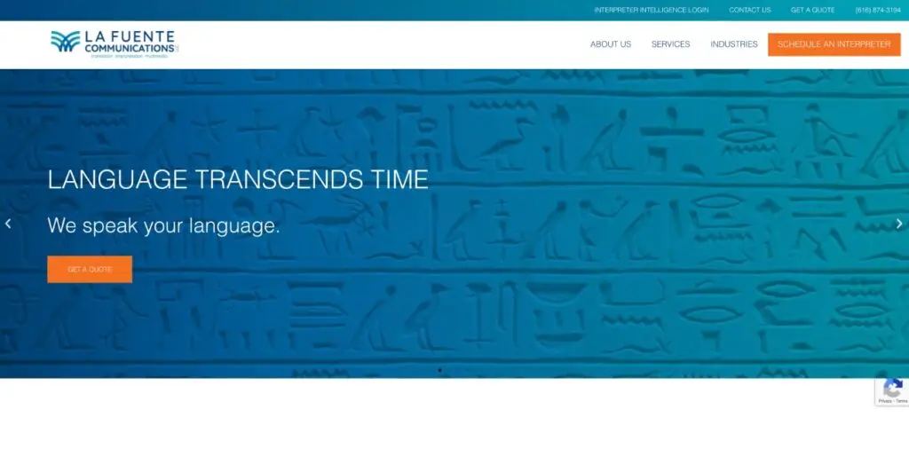 A screenshot of the home page of the new La Fuente Communications website
