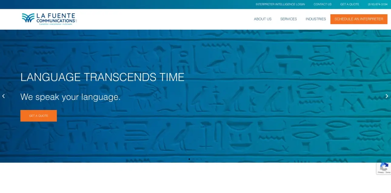 A screenshot of the home page of the new La Fuente Communications website