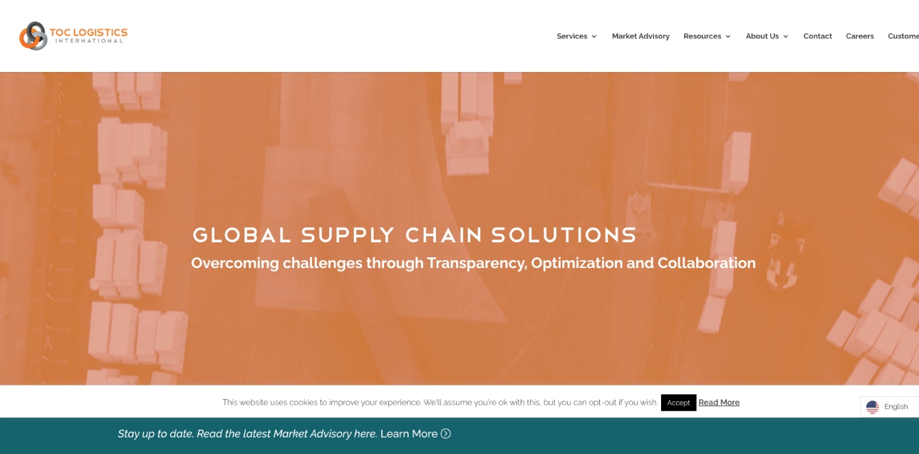 A screenshot of the new TOC Logistics website
