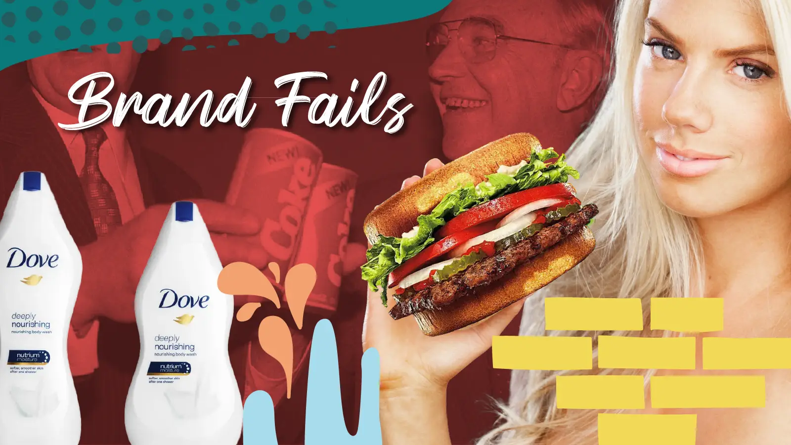 A woman holding a "pride" burger from burger king next two a couple bottles of Dove shampoo