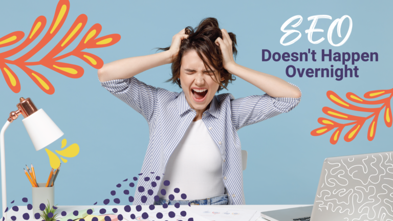 A woman puts her hands to her head in frustration because her site didn't show up on Google's front page the first day it launched