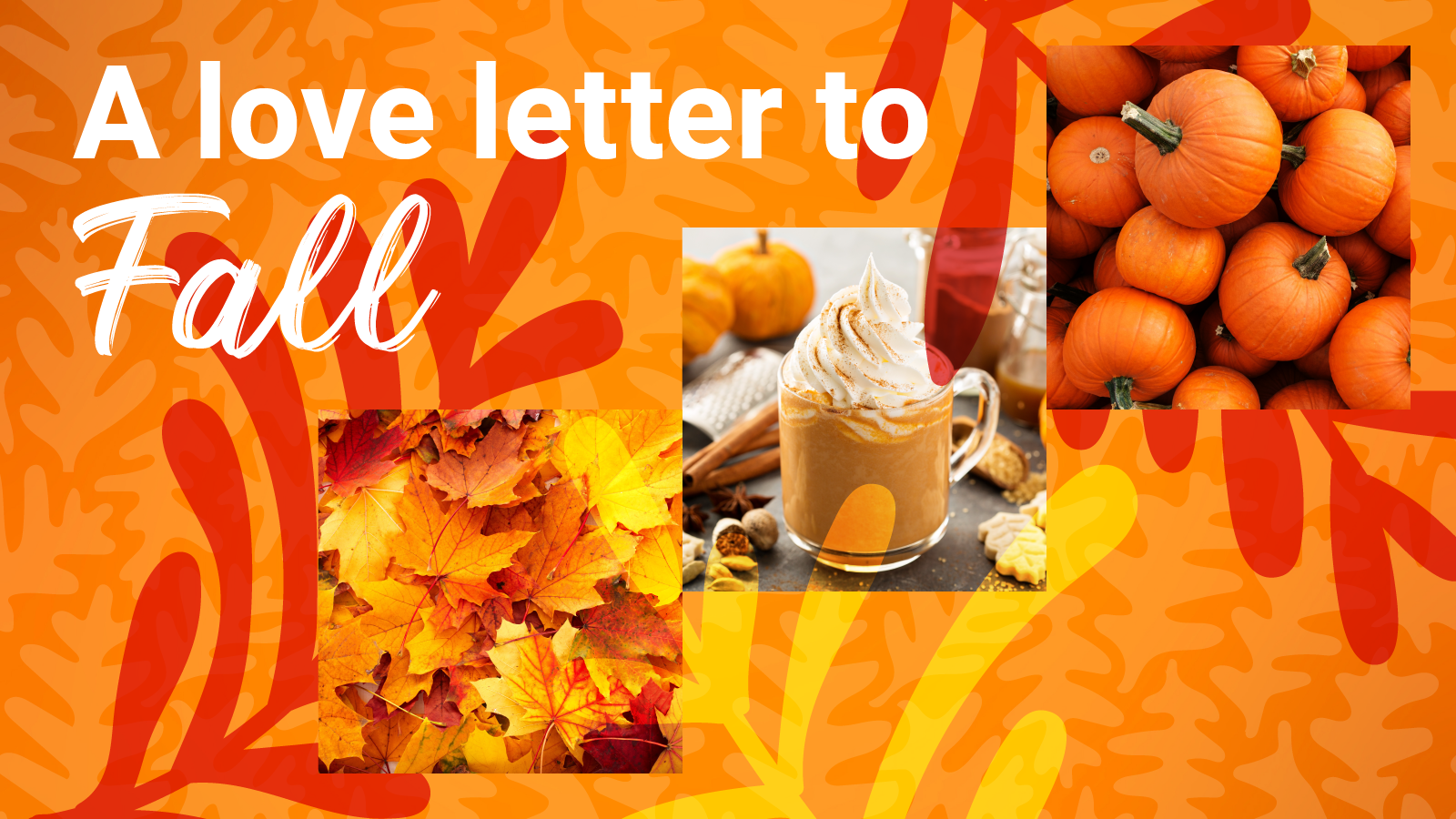 "A Love Letter to Fall" is superimposed over apple cider, pumpkins, and fall leaves.