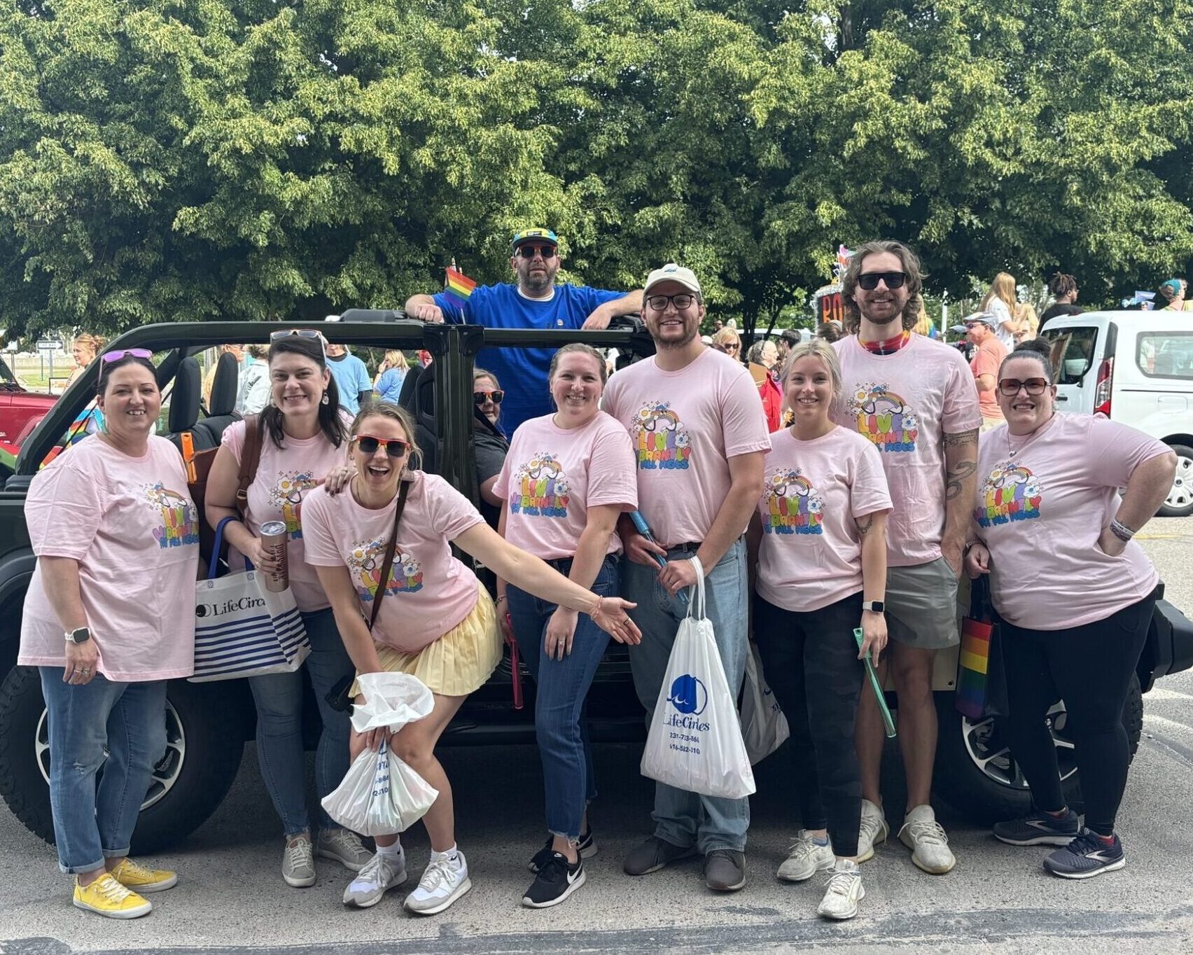 a group of people wearing the pink LifeCircles PACE tshirt