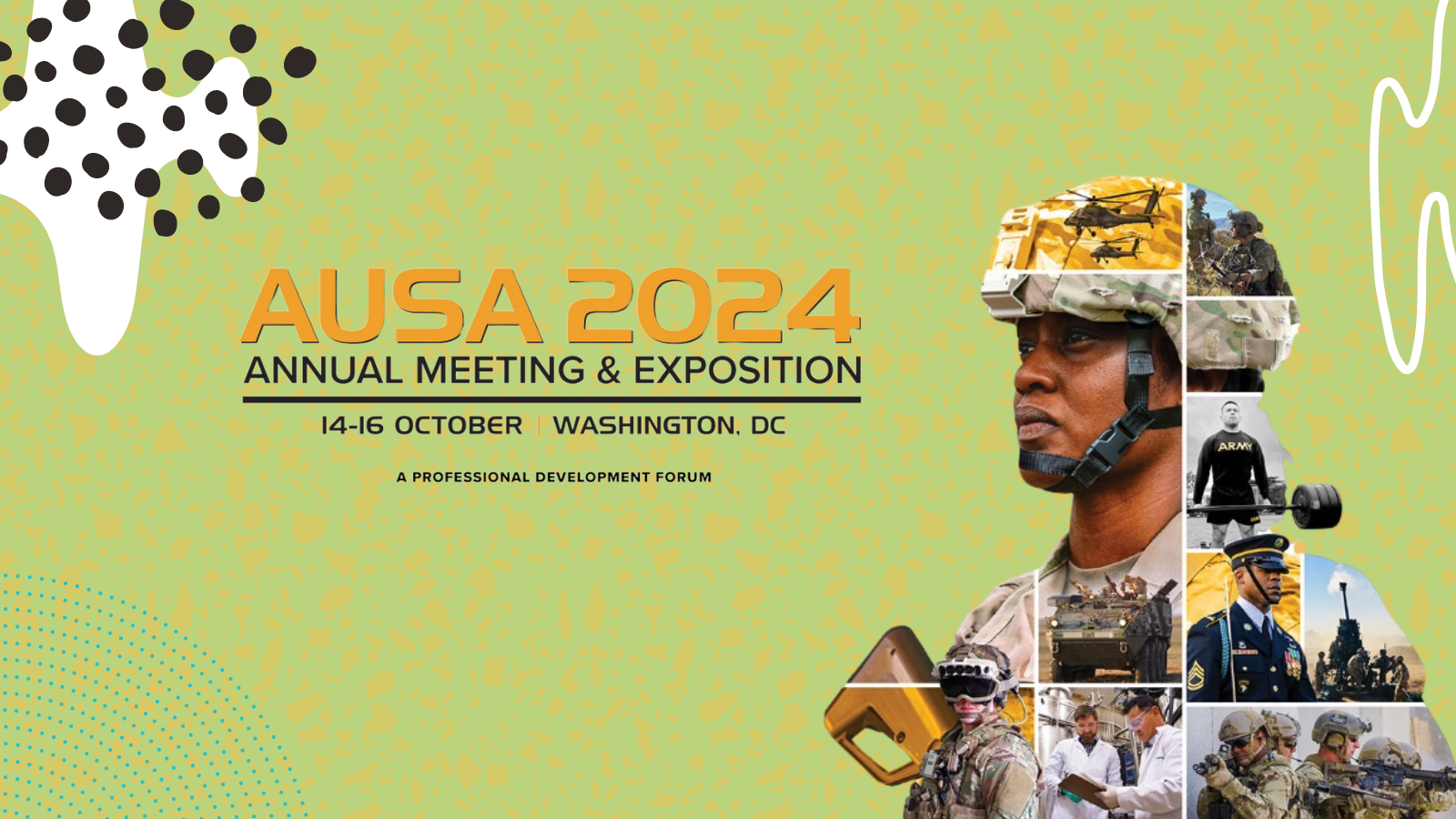 A soldier stands beside the text, "AUSA 2024 Annual Meeting & Exposition."