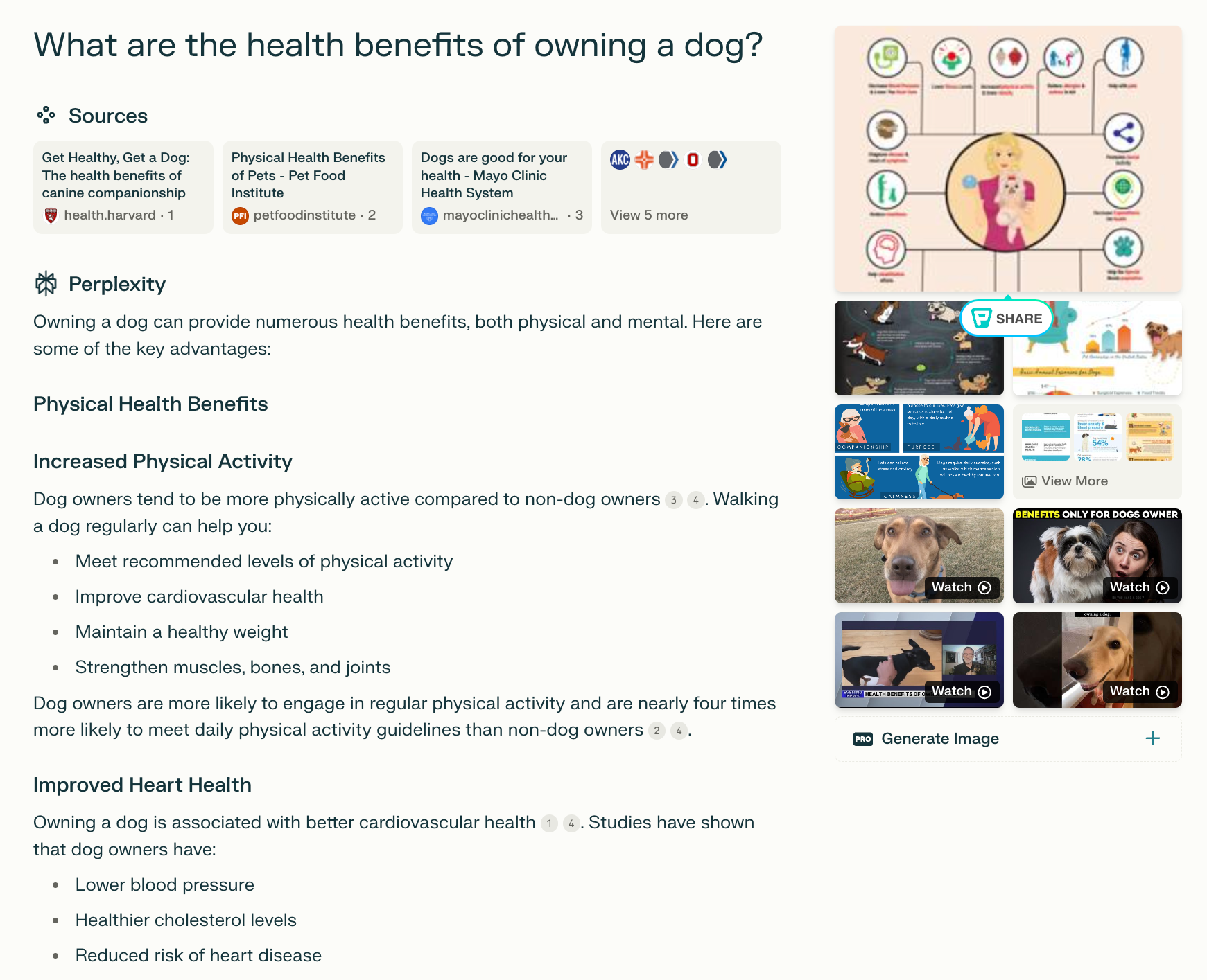 Screenshot showing how Perplexity.AI, an AI research tool works to provide info for a query,