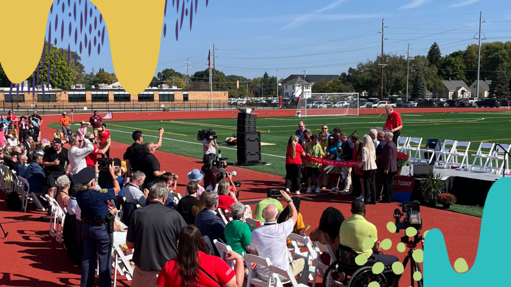 People attending and competing in the Special Olympics Michigan.