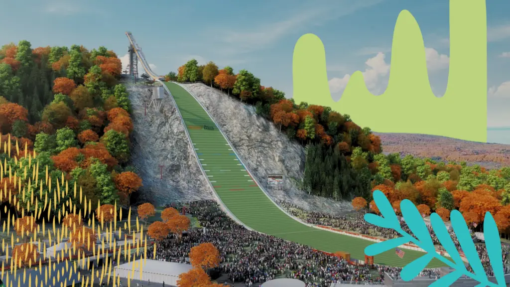 A large ski hill rises in the distance known as Copper Peak