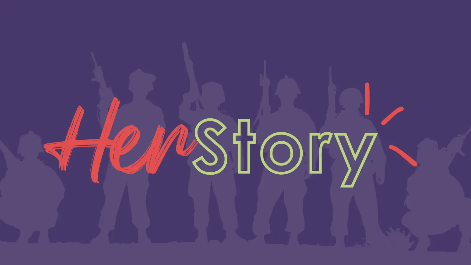 The words Her Story are superimposed over veteran silhouettes.