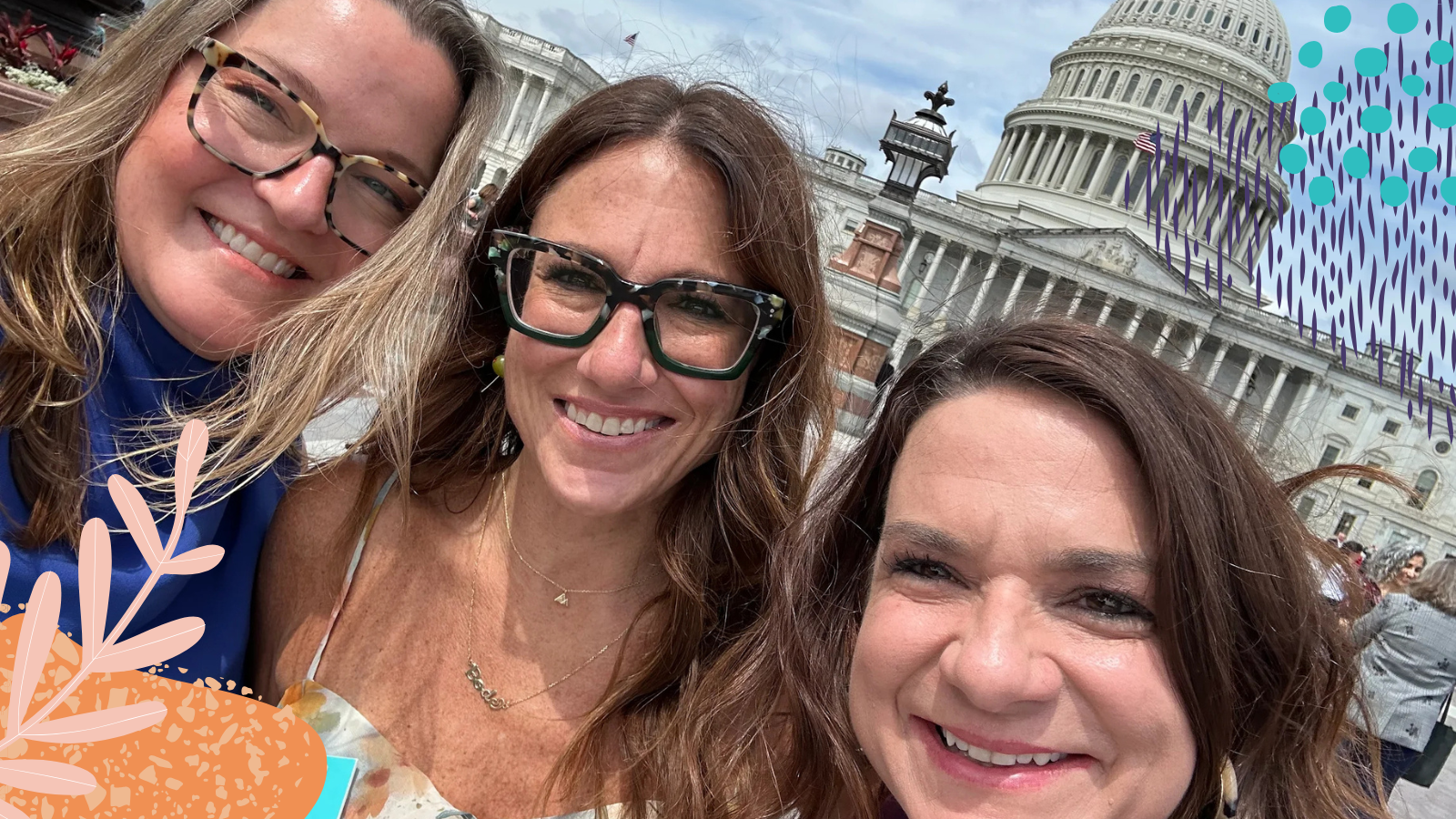 Kim Bode and Sue Tellier pose in front of the capitol