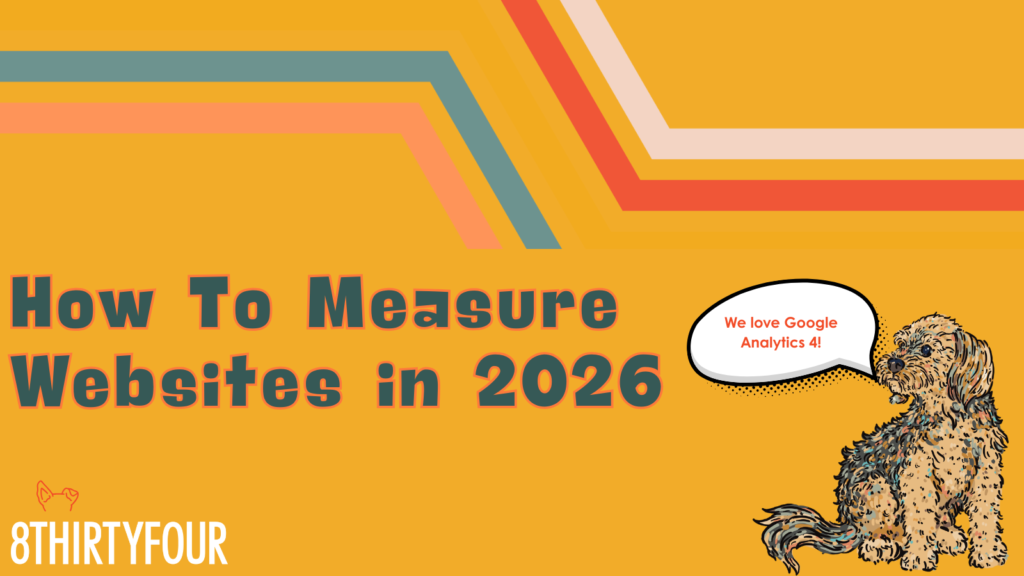 How to Measure Websites in 2026. A speech bubble reads, "We love Google Analytics 4!"